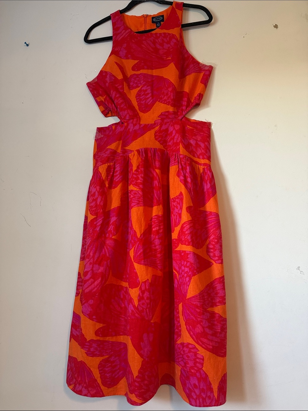 Sleeveless Cutout Midi Dress in Orange & Fuchsia Floral